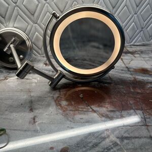 Wall-Mounted Magnifying Vanity Mirror in Brushed Nickel